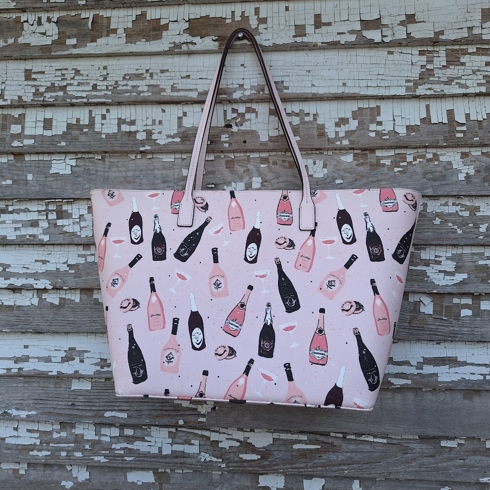 kate spade Pink Champagne Bottle Print Tote - Picture 3 of 7